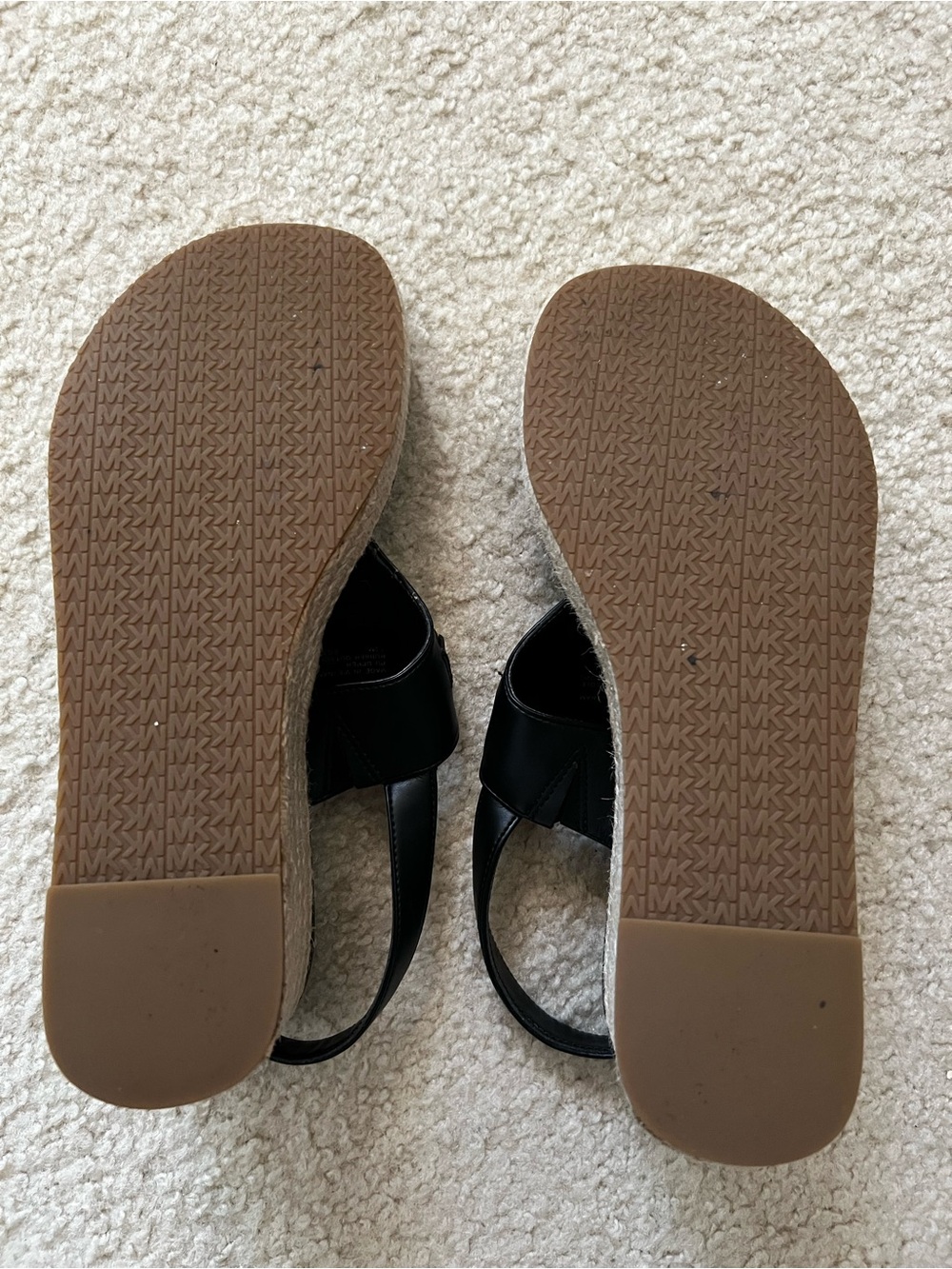 Michael Kors Black Thong Wedge Sandals with Gold MK Emblem - Picture 5 of 9